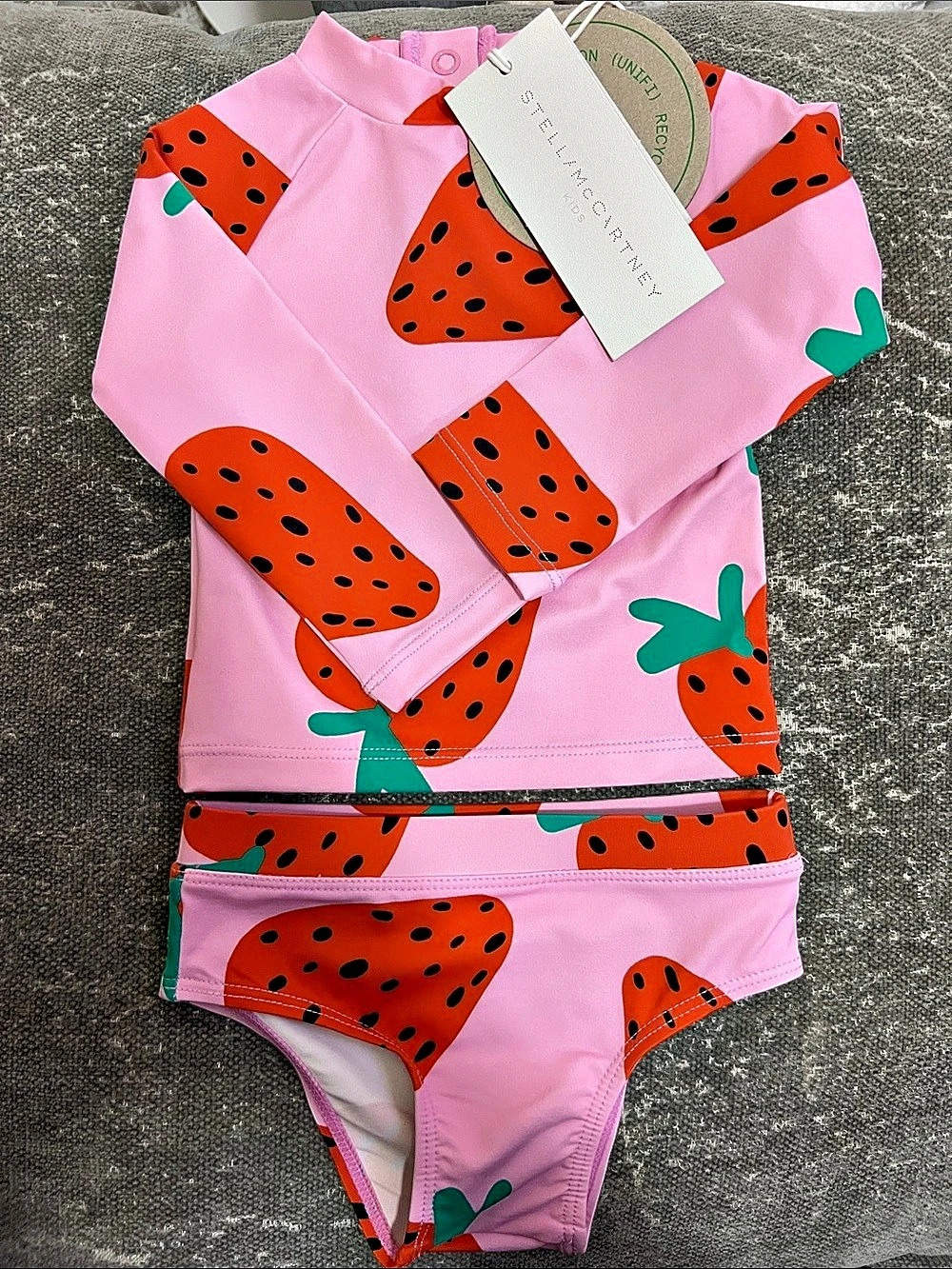 Stella McCartney Kids Pink Strawberry Print Long Sleeve Swimsuit Set